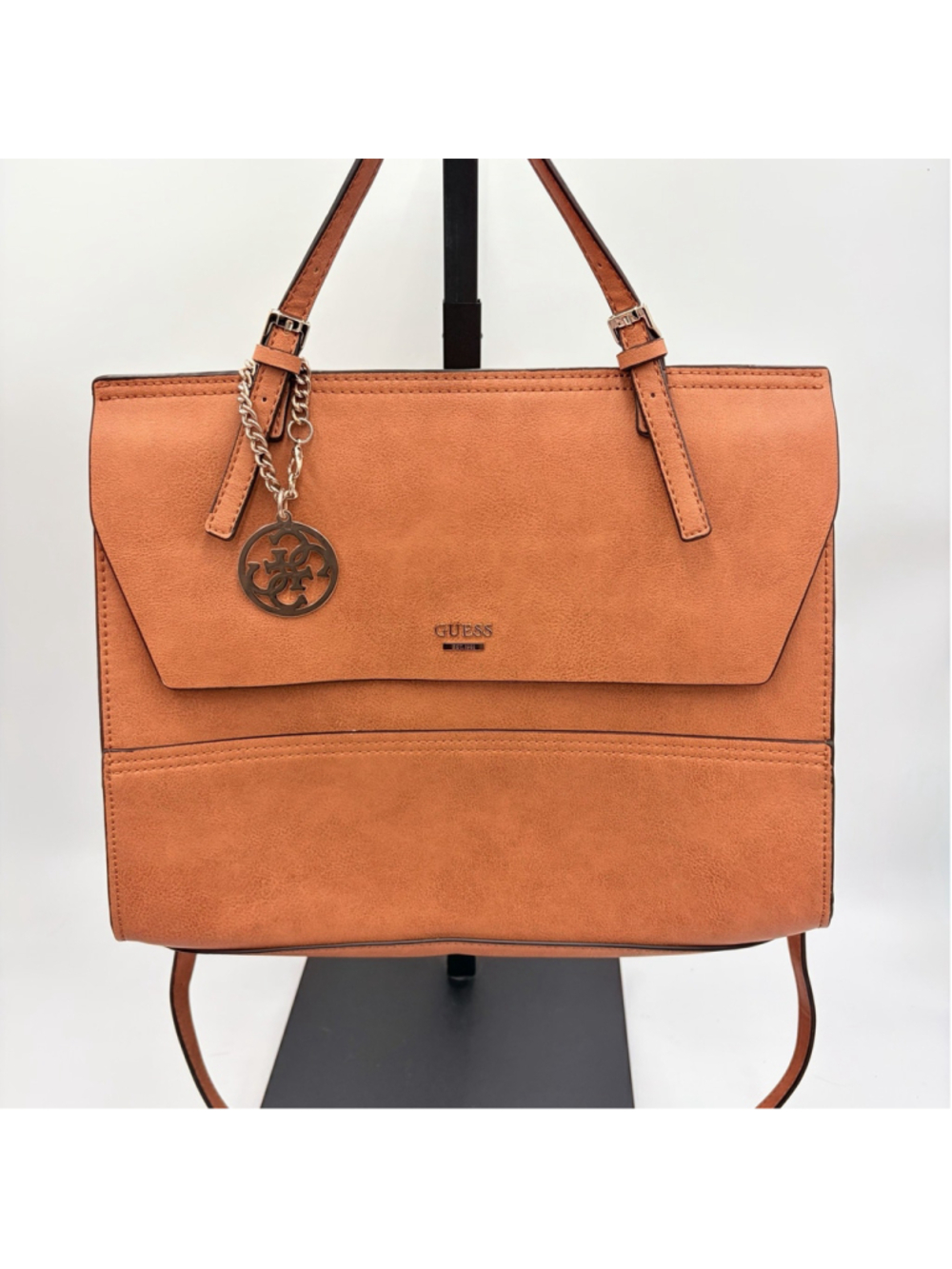Guess Orange Shoulder Satchel Handbag With Gold-Tone